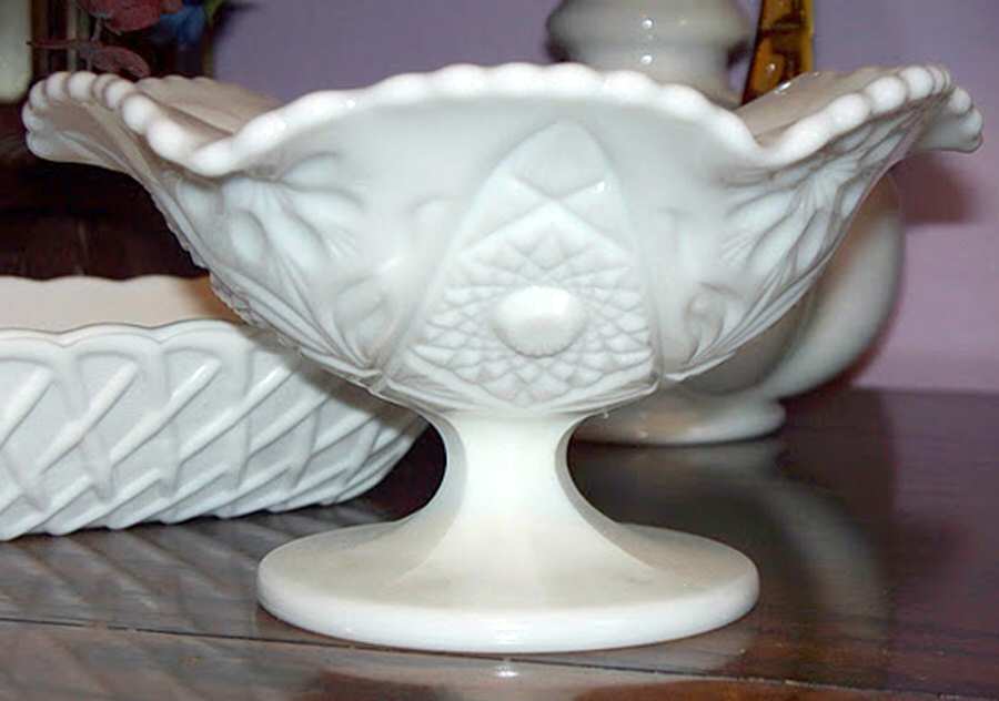 Cosmos Milkglass Round Compote (Height X Width) by Imperial Glass-Ohio-1