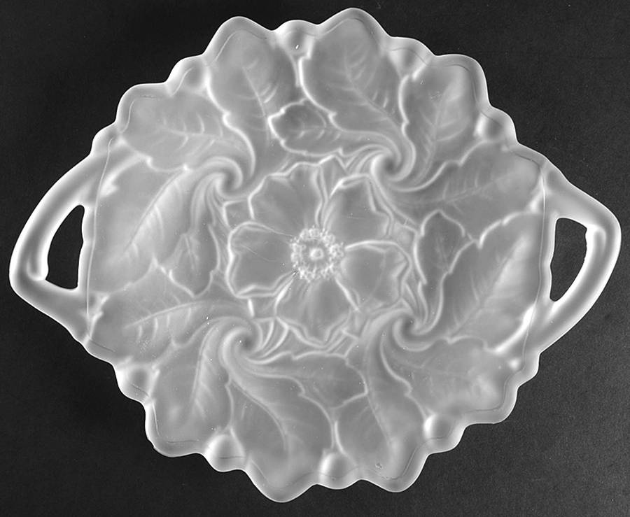 Wild Rose Clear Frosted Handled Cake Plate by Indiana Glass-1