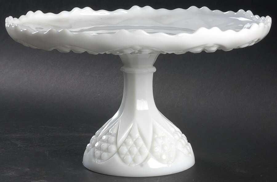 Tulip and Cane Milkglass Round Cake Stand by Imperial Glass-Ohio-1