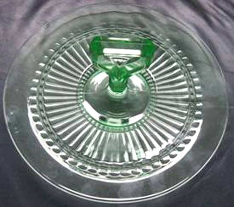 Optic and Buttons Green Center Handle Tray by Imperial Glass-Ohio-1