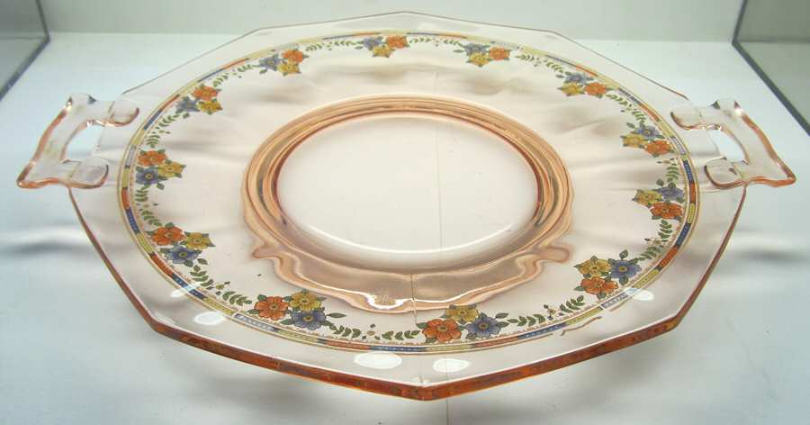 Decal No. 2 Handled Cake Plate by Imperial Glass-Ohio-1
