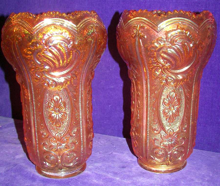 Scroll and Flower Panels Marigold 10" Flower Vase by Imperial Glass-Ohio-1