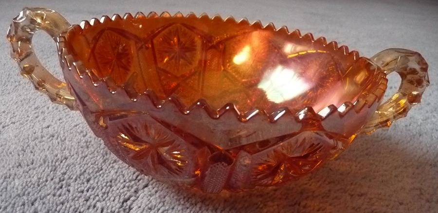 Mogul Variant Marigold (Carnival) Handled Nappy by Imperial Glass-Ohio-1