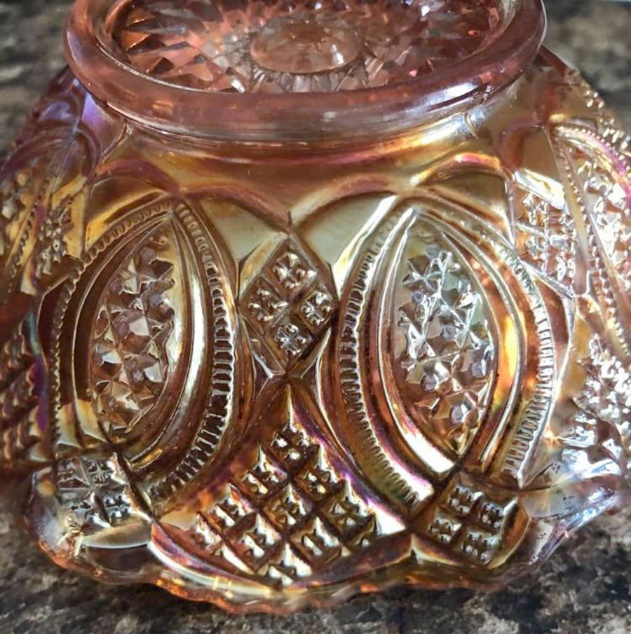 Diamond Ring Marigold 5" Round Crimped Bowl by Imperial Glass-Ohio-1