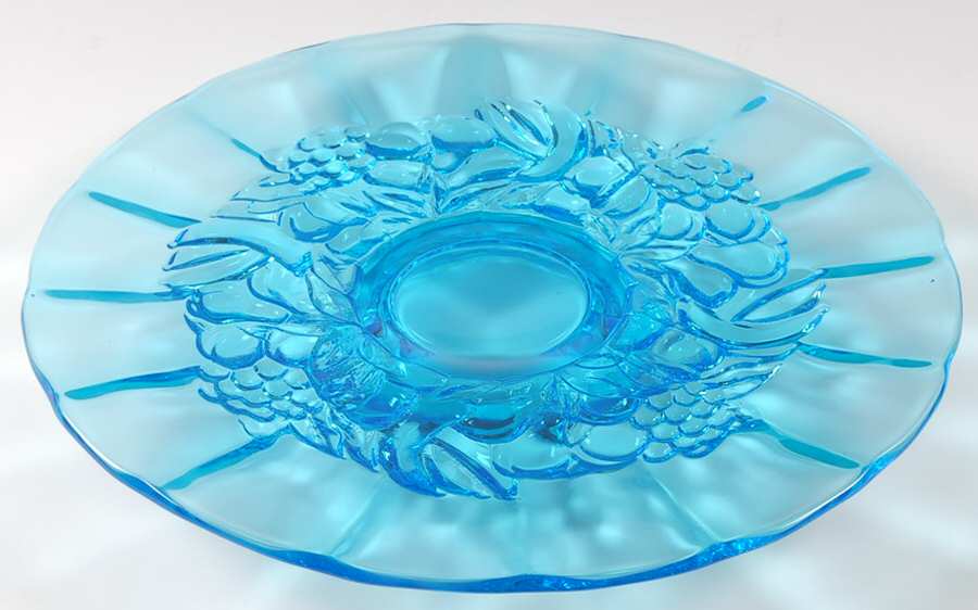 Garland Blue (Electric) Footed Cake Plate by Indiana Glass-1