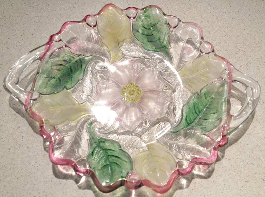 Wild Rose Multi Colored Handled Cake Plate by Indiana Glass-1