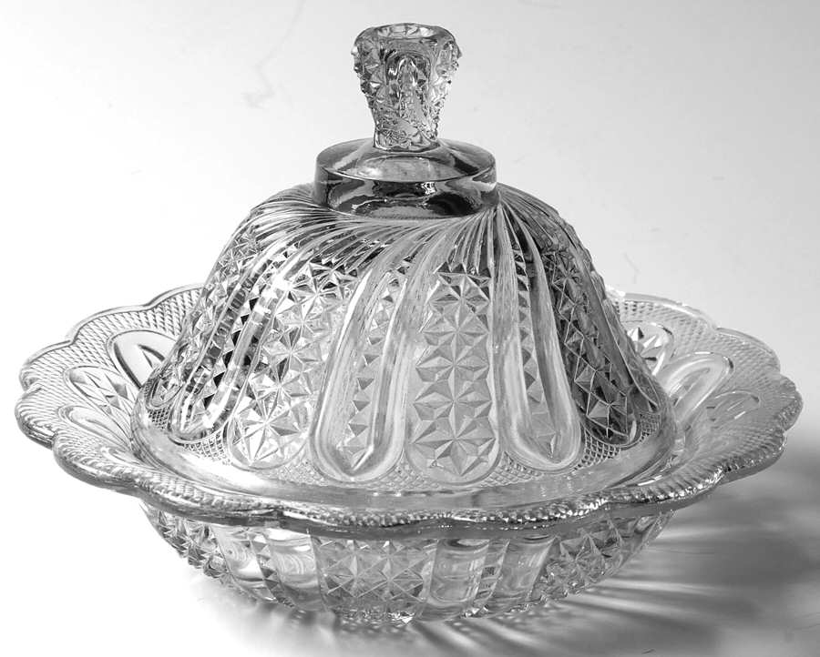 Indiana Feather Round Covered Butter by Indiana Glass-1