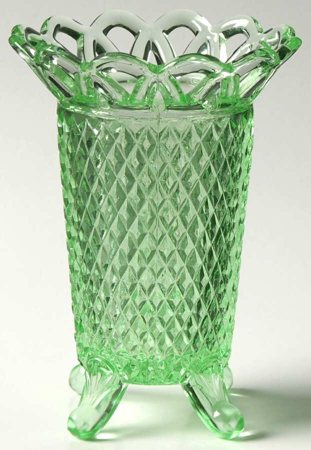 Laced Edge Green (Light) 5" 4-Toed Flower Vase by Imperial Glass-Ohio-1