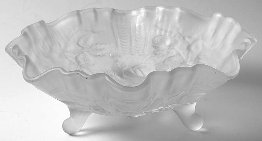 Open Rose Clear Frosted Double Crimped Three Toed Bowl by Imperial Glass-Ohio-1