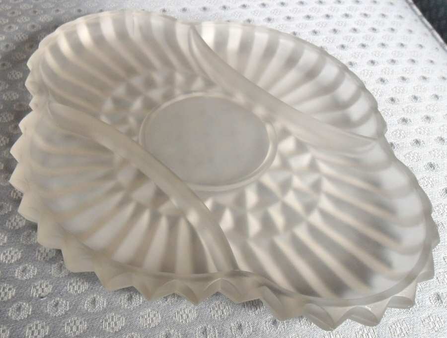 Lotus Blossom Clear Frosted 12" Oblong 3 Part Celery/Relish by Indiana Glass-1