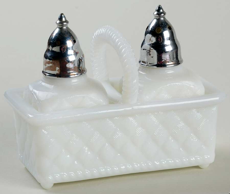 1950-4283 Milkglass Mini Shaker Set W/Tray & Metal Lids by Imperial Glass-Ohio-1