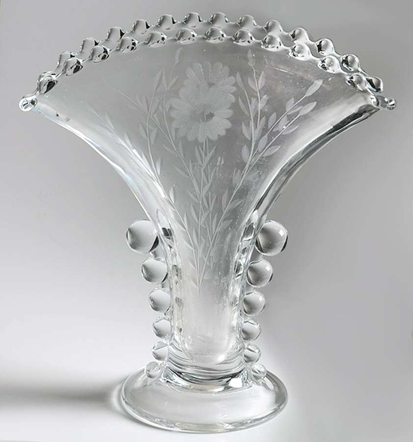 3400-3 Fan Vase with Beads Along Base by Imperial Glass-Ohio-1