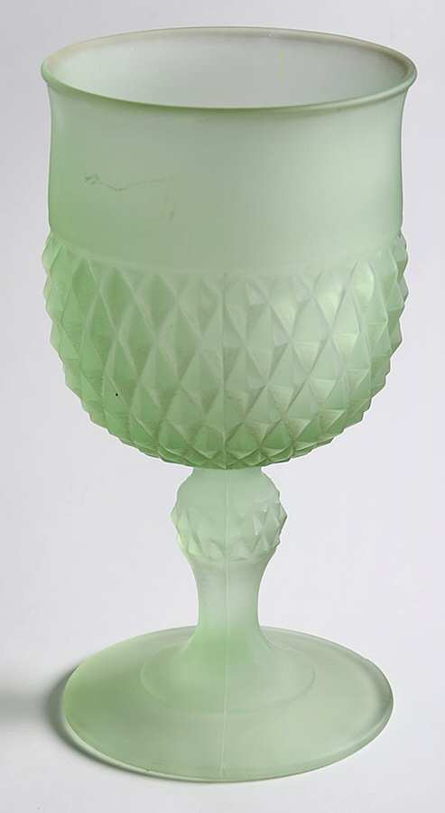 Diamond Point Green Frosted Water Goblet by Indiana Glass-1