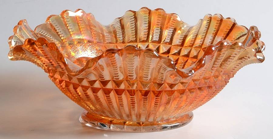 File Marigold 9" Round Crimped Bowl by Imperial Glass-Ohio-1