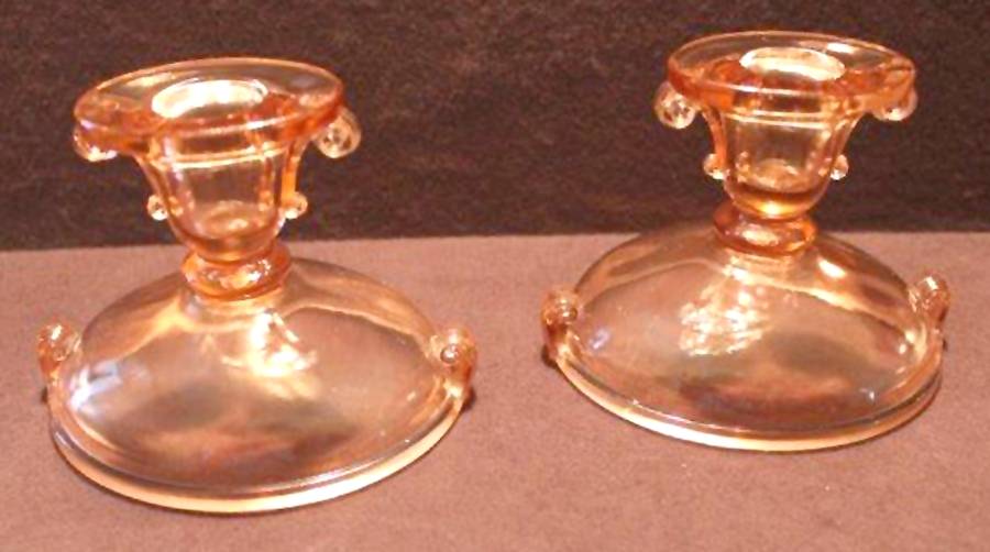 Double Scroll Pink Single Light Candlestick by Imperial Glass-Ohio-1
