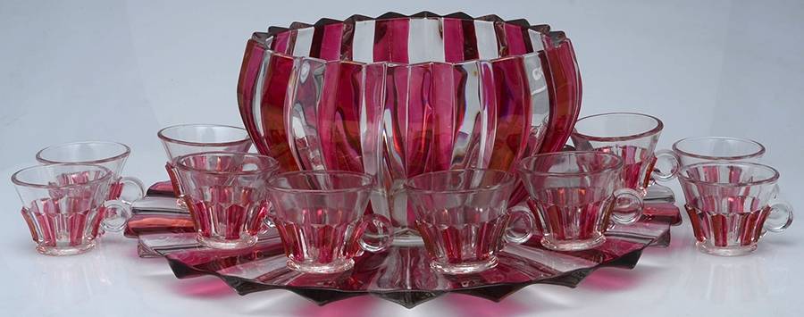 1005 Ruby Flash (12 Piece) Punch Set (Bowl, Underplate,12 Cups) by Indiana Glass-1