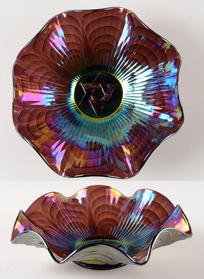 Star of David Amethyst (Carnival) 9" Round Crimped Bowl by Imperial Glass-Ohio-1