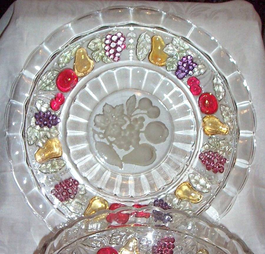 Intaglio Fruit Flashed (Band) 12" Sandwich Plate by Imperial Glass-Ohio-1