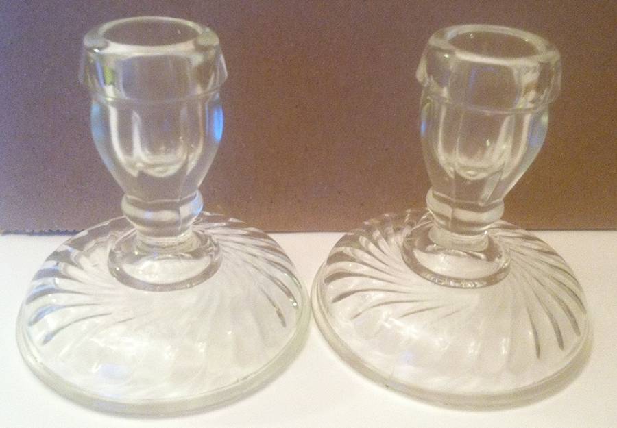 Twisted Optic Clear 3" Single Light Candlestick by Imperial Glass-Ohio-1