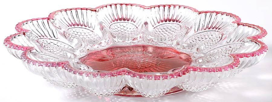 Hobnail (Red Trim) 9" 12 Egg, Round Egg & Relish Tray by Indiana Glass-1