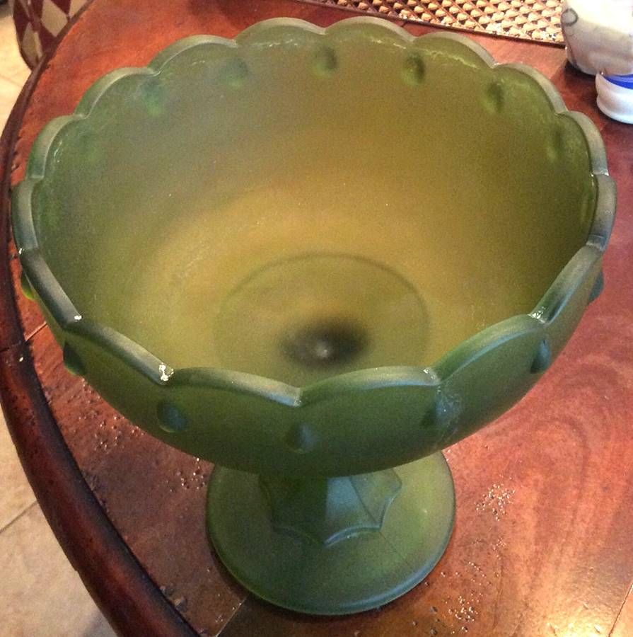 Teardrop Green Frosted 7" Height Open Compote by Indiana Glass-1
