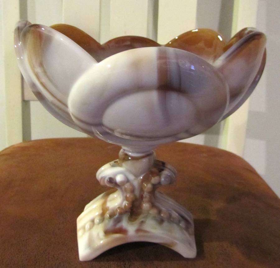 48-Caramel Slag 7" Height Open Compote by Imperial Glass-Ohio-1