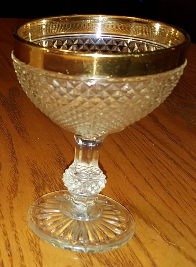 Diamond Point Clear (Gold Band) Champagne/Tall Sherbet by Ivima-1