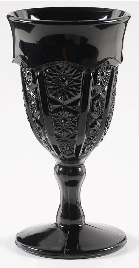 Paneled Daisy and Finecut Black Water Goblet by Indiana Glass-1