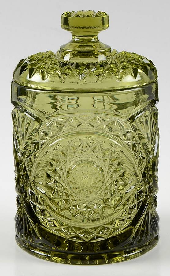 Hobstar Green 5" Americana Jar & Lid by Imperial Glass-Ohio-1