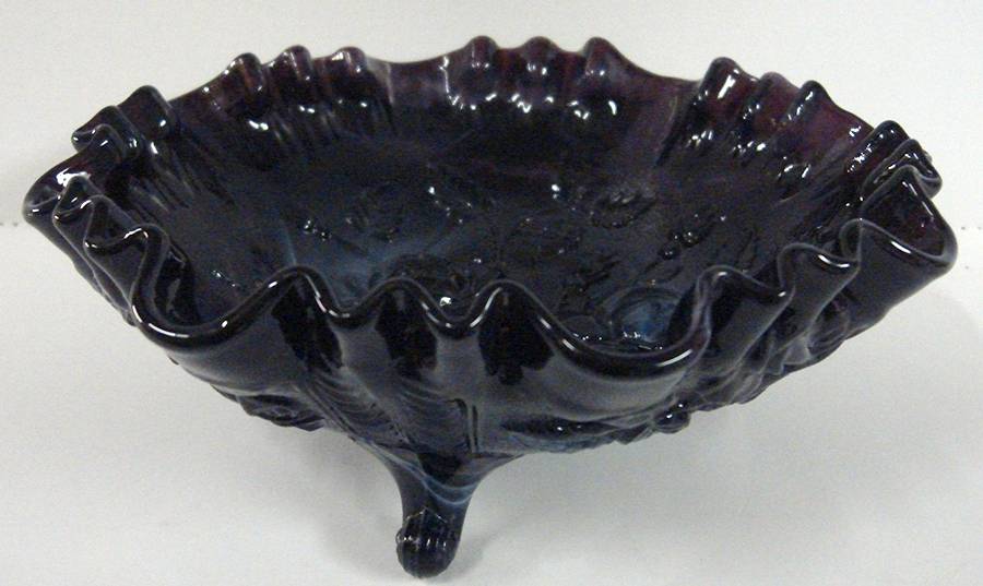 Open Rose Purple Slag 8" Round 3-Toed Crimped Bowl by Imperial Glass-Ohio-1