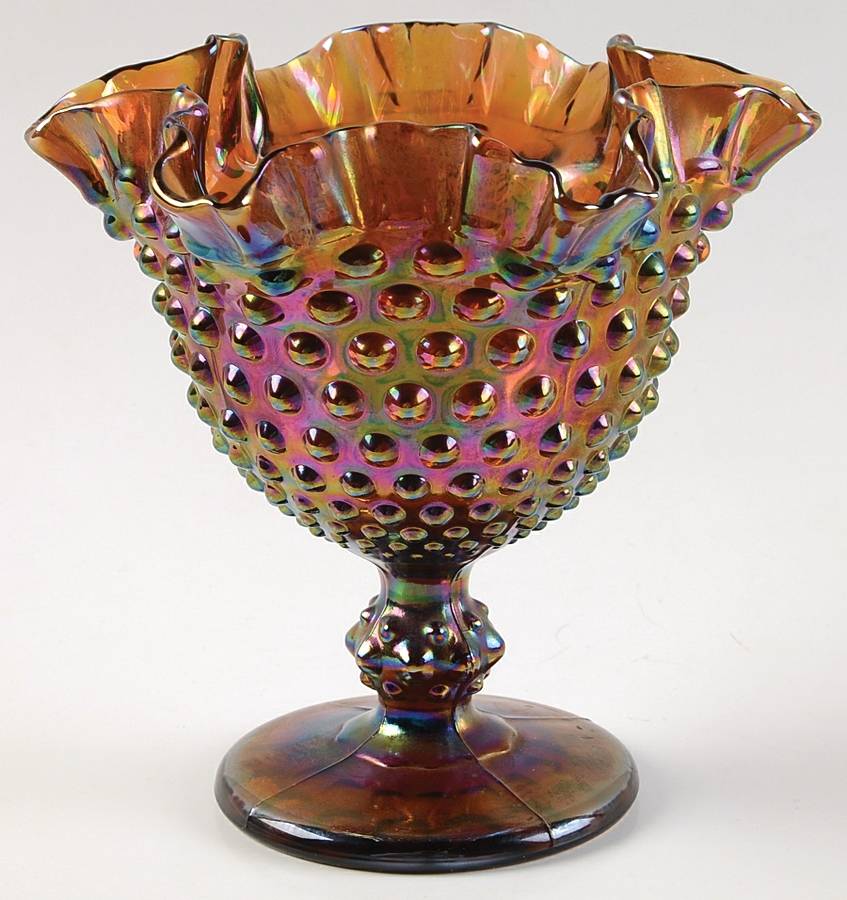 Hobnail Amethyst Amber Carnival Round Compote (Height X Width) by Imperial Glass-Ohio-1