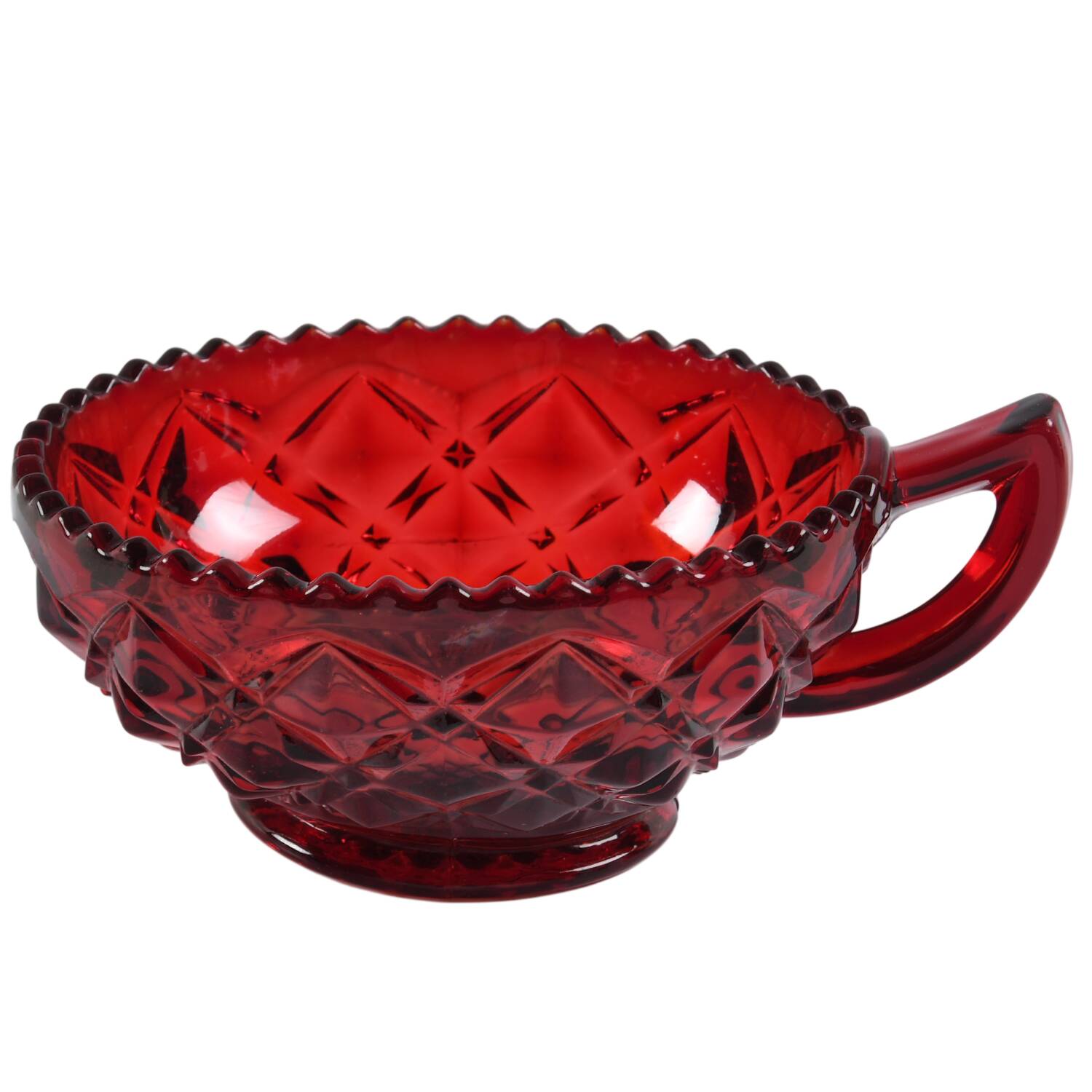 Diamond Block-Ruby Footed Handled Open Jam/Jelly by Imperial Glass-Ohio-1