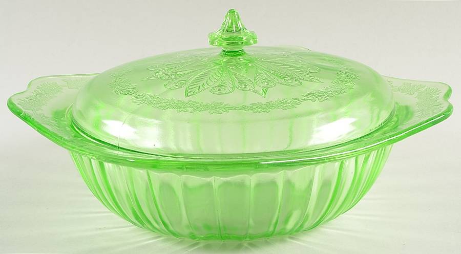 Adam Green Covered Round Vegetable, 9" Base by Jeannette-1
