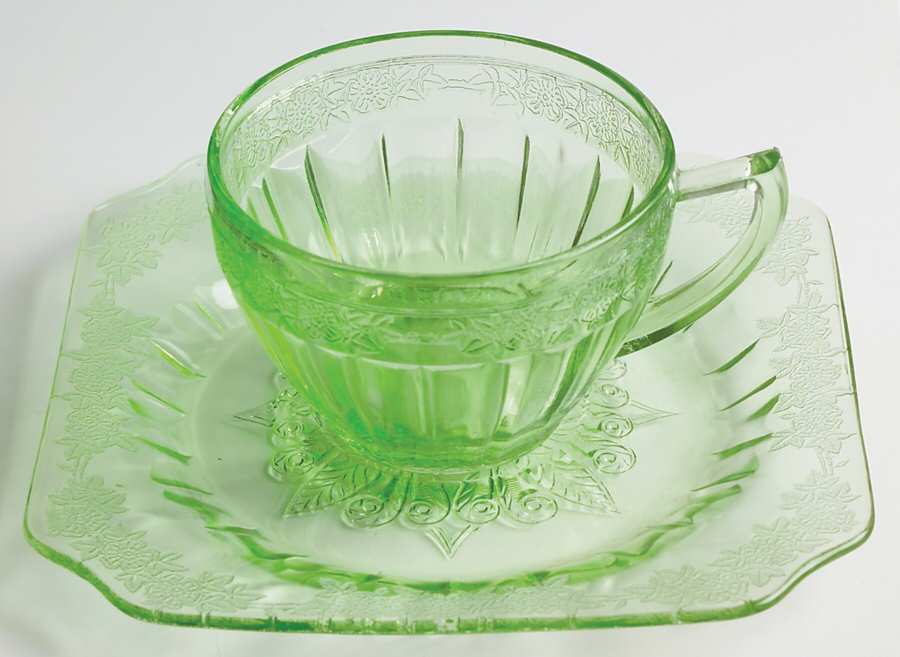 Adam Green Round Cup and Square Saucer by Jeannette-1