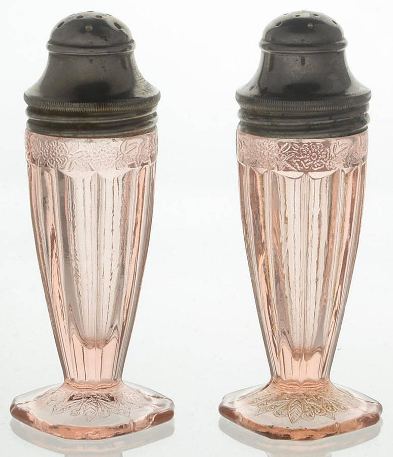 Adam Pink Footed Shaker Set & Metal Lids by Jeannette-1