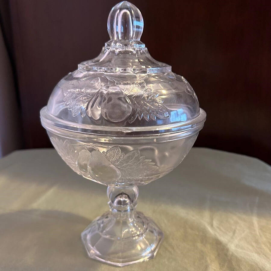 Baltimore Pear Clear 8" Compote & Lid by Jeannette-1