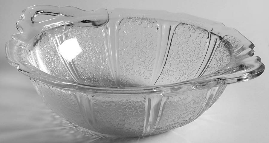 Cherry Blossom Clear 11" Handled Bowl by Jeannette-1