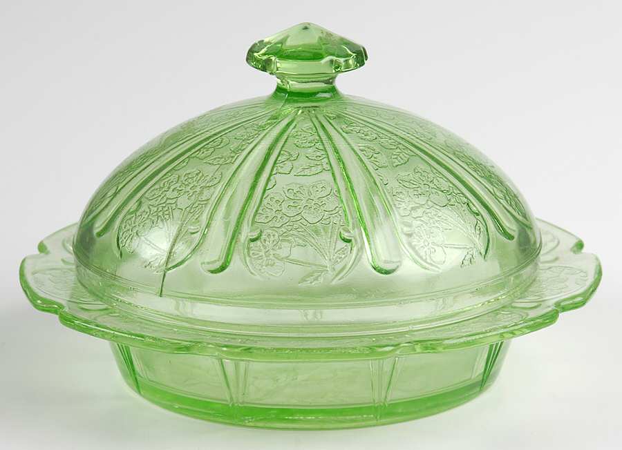 Cherry Blossom Green Round Covered Butter by Jeannette-1