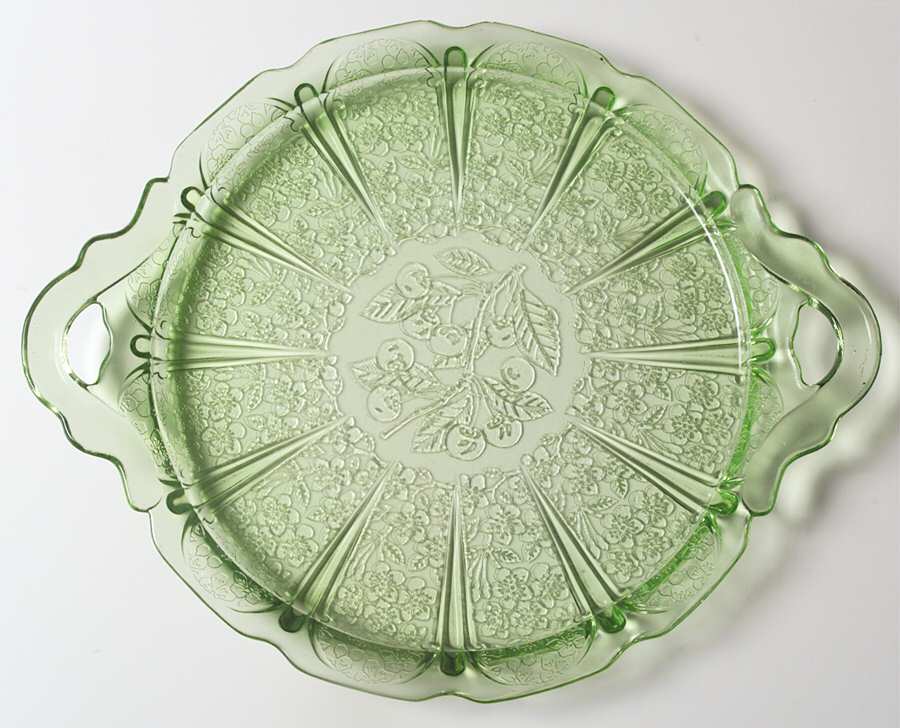 Cherry Blossom Green Handled Tray by Jeannette-1