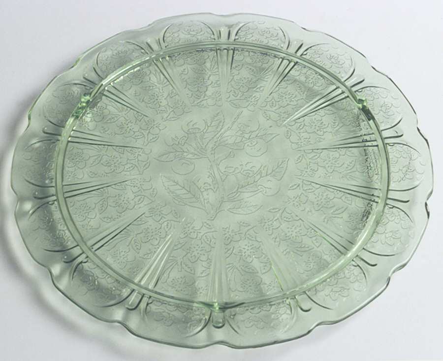 Cherry Blossom Green Footed Cake Plate by Jeannette-1