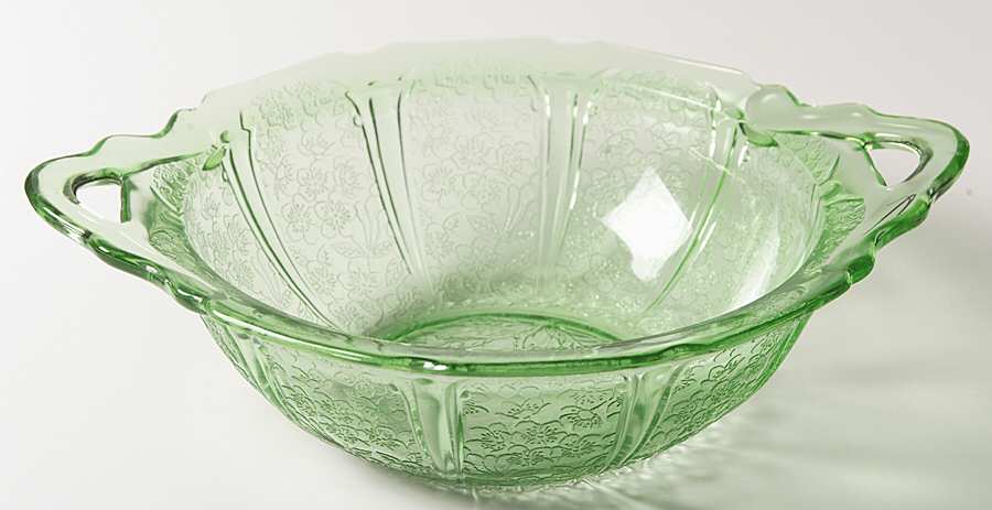 Cherry Blossom Green 11" Handled Bowl by Jeannette-1