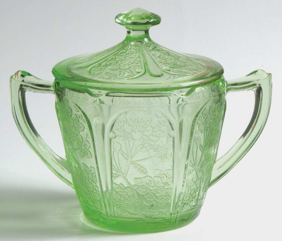 Cherry Blossom Green Sugar Bowl & Lid by Jeannette-1