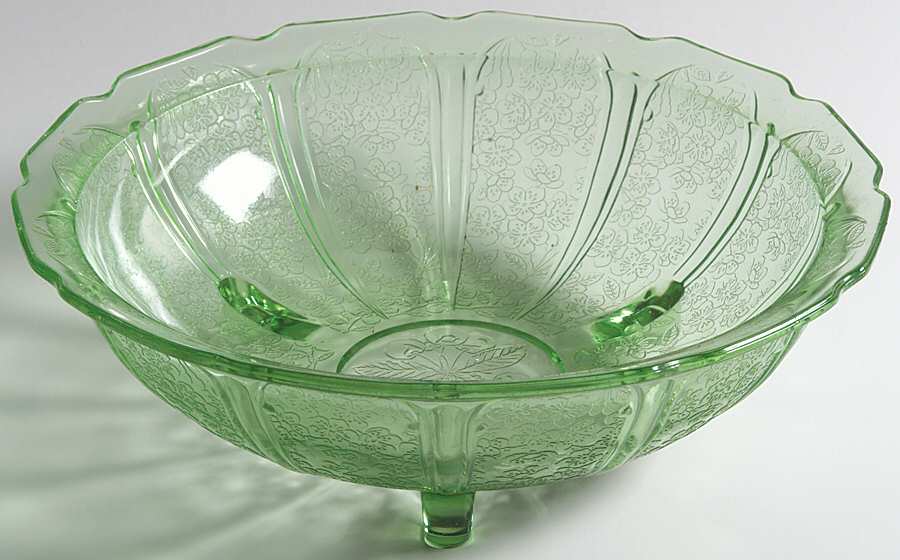 Cherry Blossom Green 10" 3-Toed Footed Bowl by Jeannette-1