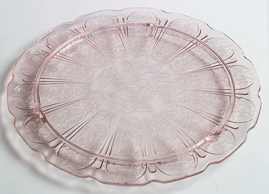 Cherry Blossom Pink Footed Cake Plate by Jeannette-1