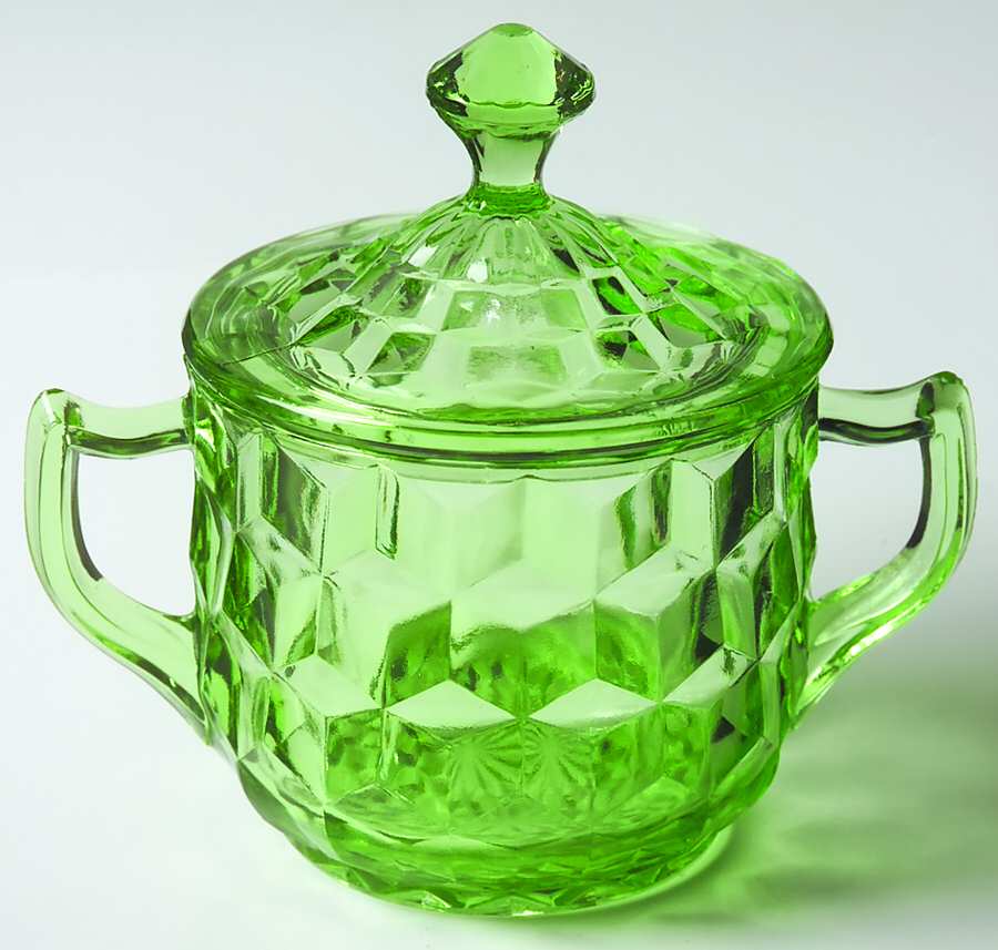 Cube Green Sugar Bowl & Lid by Jeannette-1