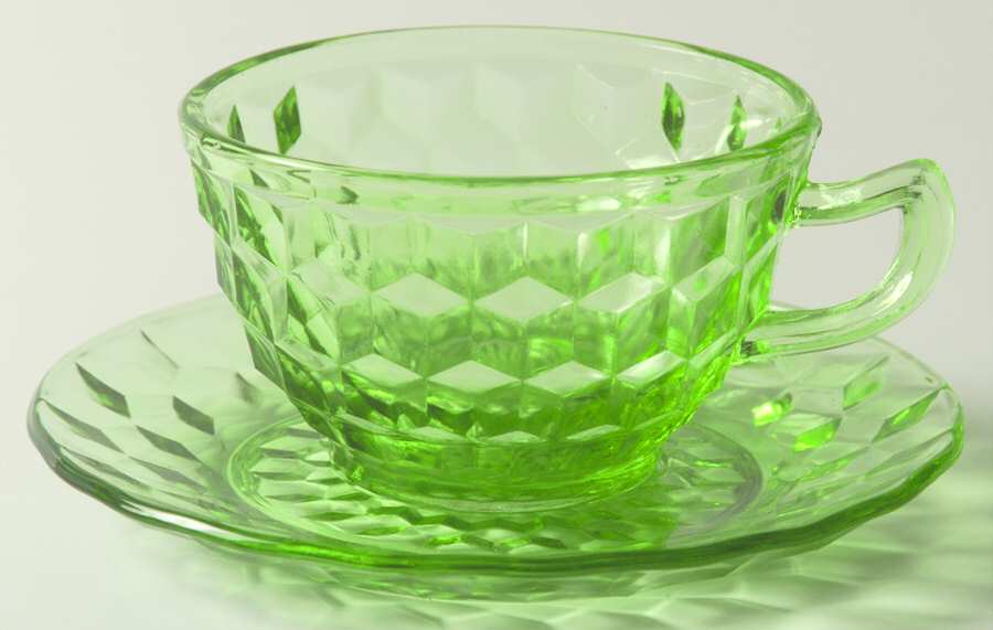 Cube Green Cup & Saucer Set by Jeannette-1