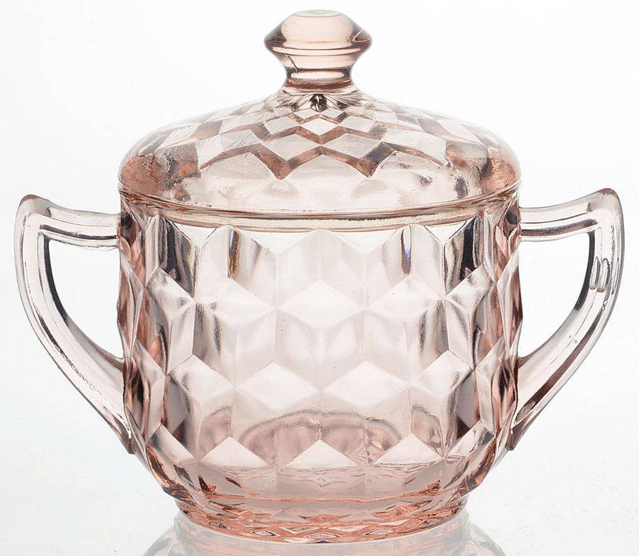 Cube Pink Sugar Bowl & Lid by Jeannette-1