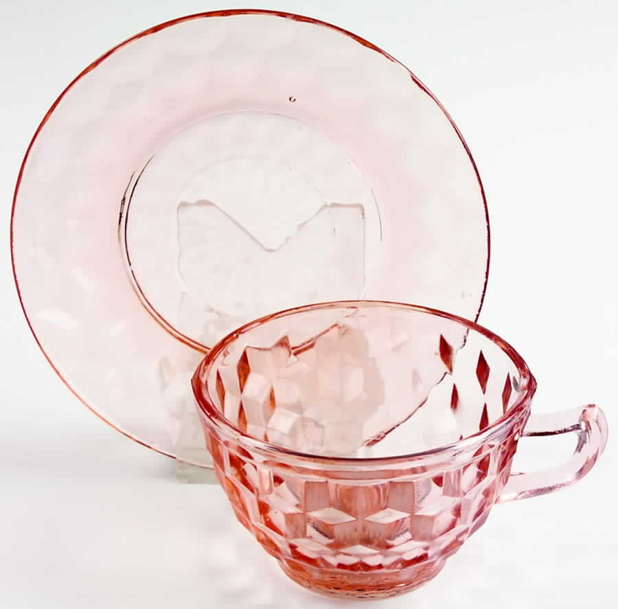 Cube Pink Cup & Saucer Set by Jeannette-1