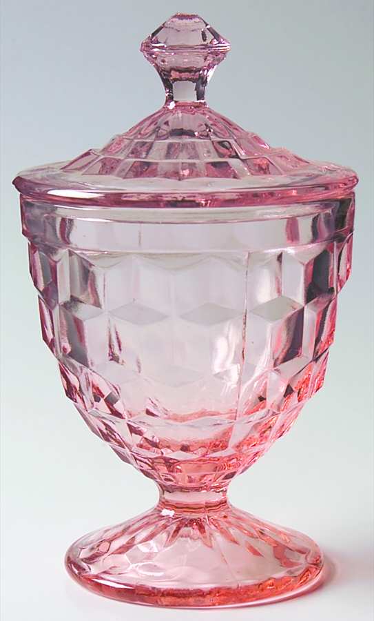 Cube Pink Candy Jar & Lid by Jeannette-1