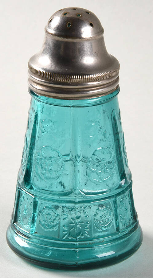 Doric and Pansy Teal Green Shaker with Metal Lid by Jeannette-1